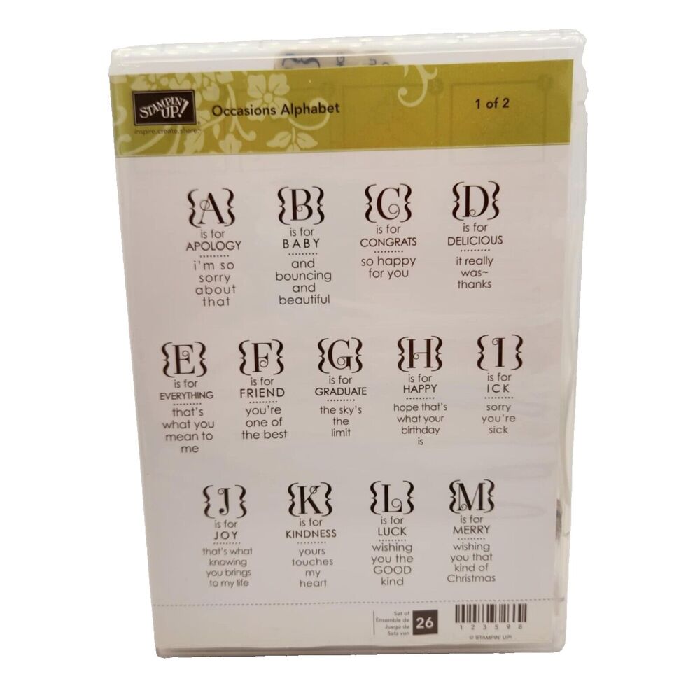 Stampin Up Occasions Alphabet Cling Stamp Set Unmounted 26 Letters Cardmaking
